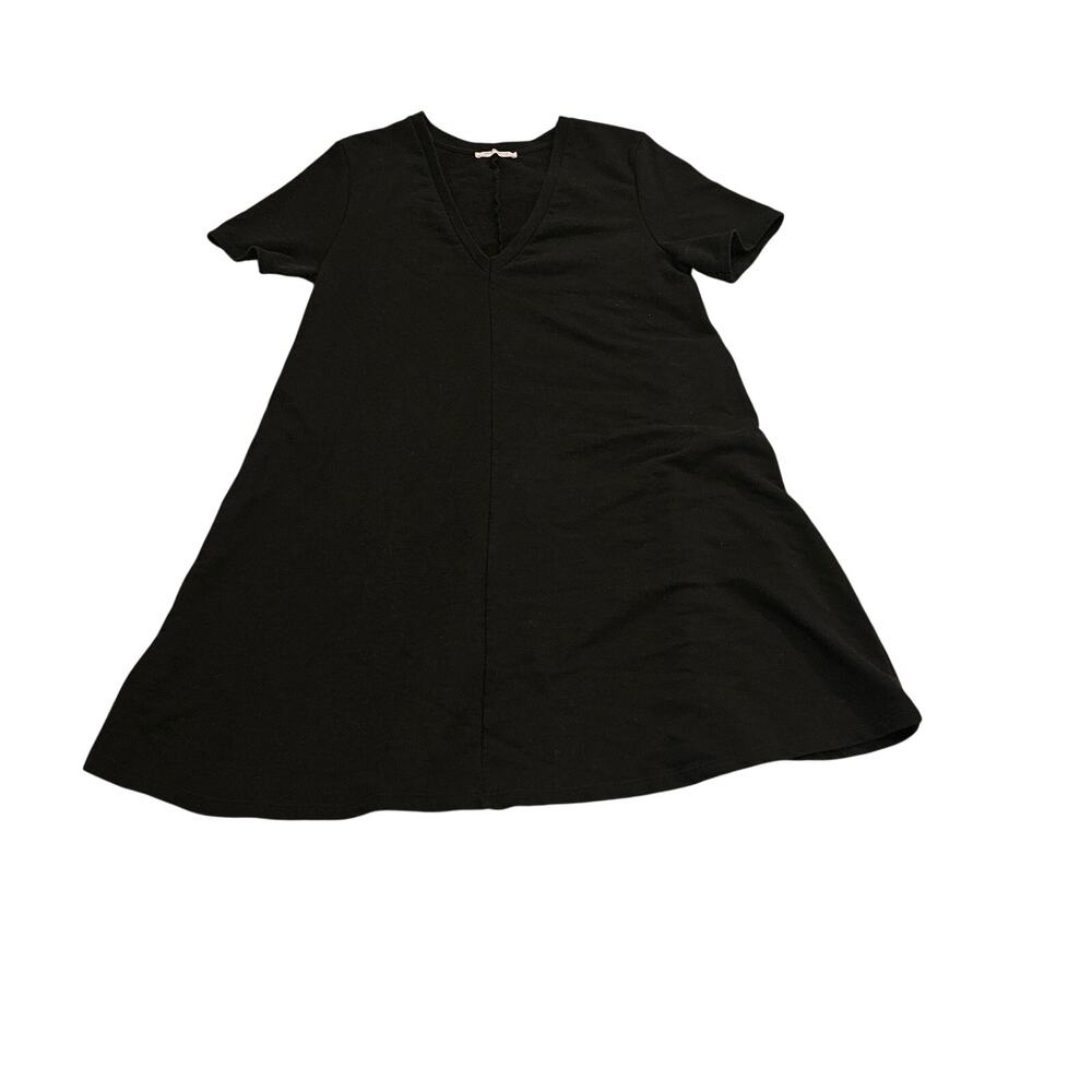 Zara Trafaluc Black V Neck A-Line Dress Short Sleeve Casual Swing Size S